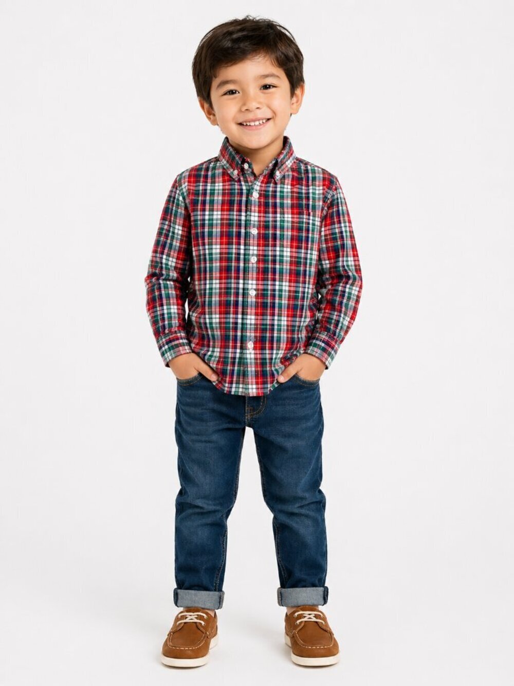 JANIE AND JACK Plaid Cotton Button Down Boys 4 - Picture 2 of 10